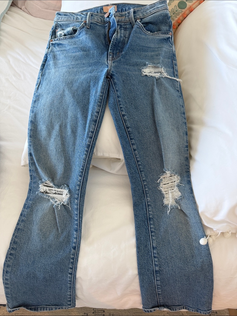 Women’s Distressed Blue Jeans MOTHER 25 Insider Ankle